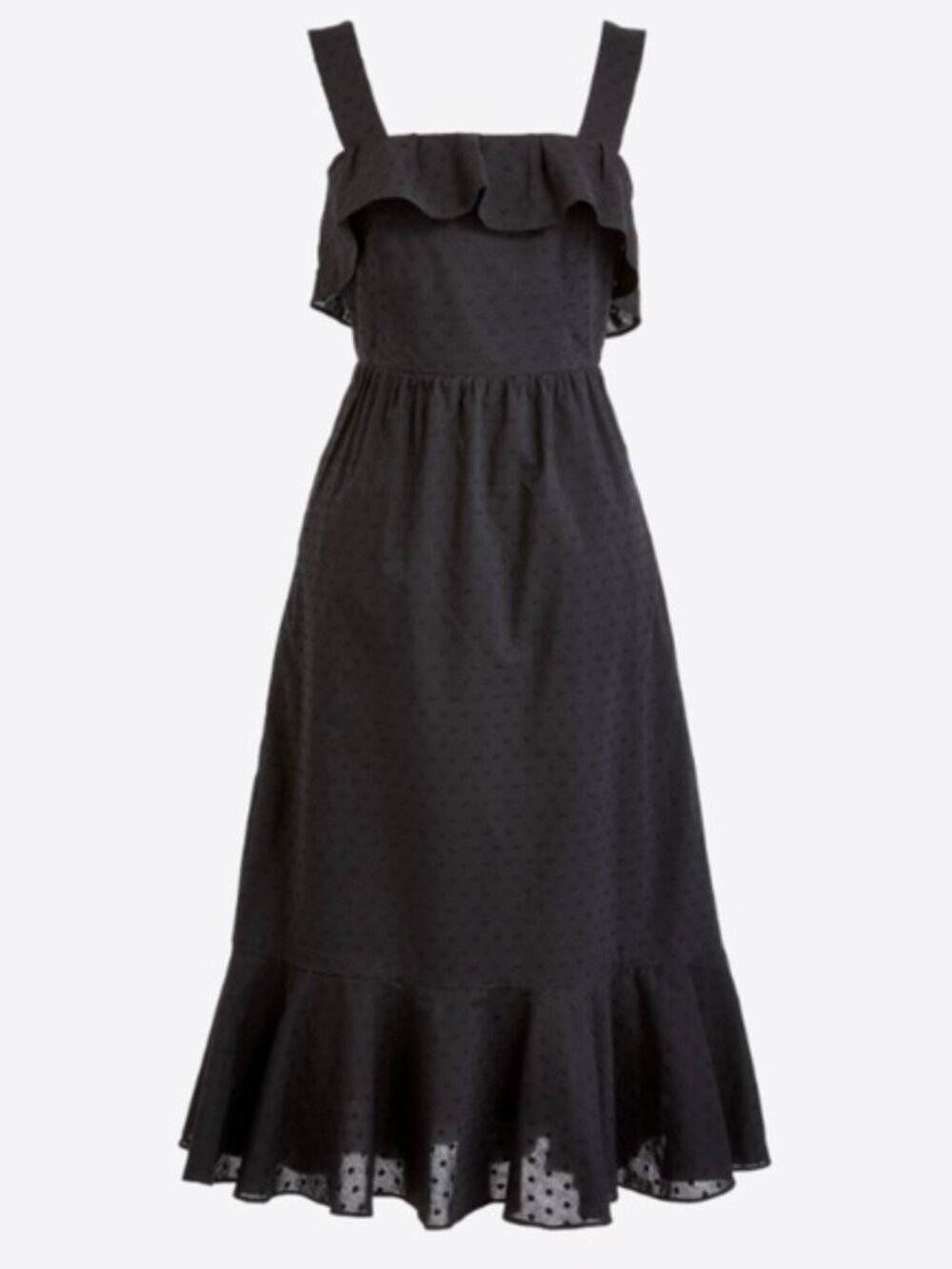 J. Crew Black Cotton Clip-Dot Ruffle Midi Dress Size 12 50498